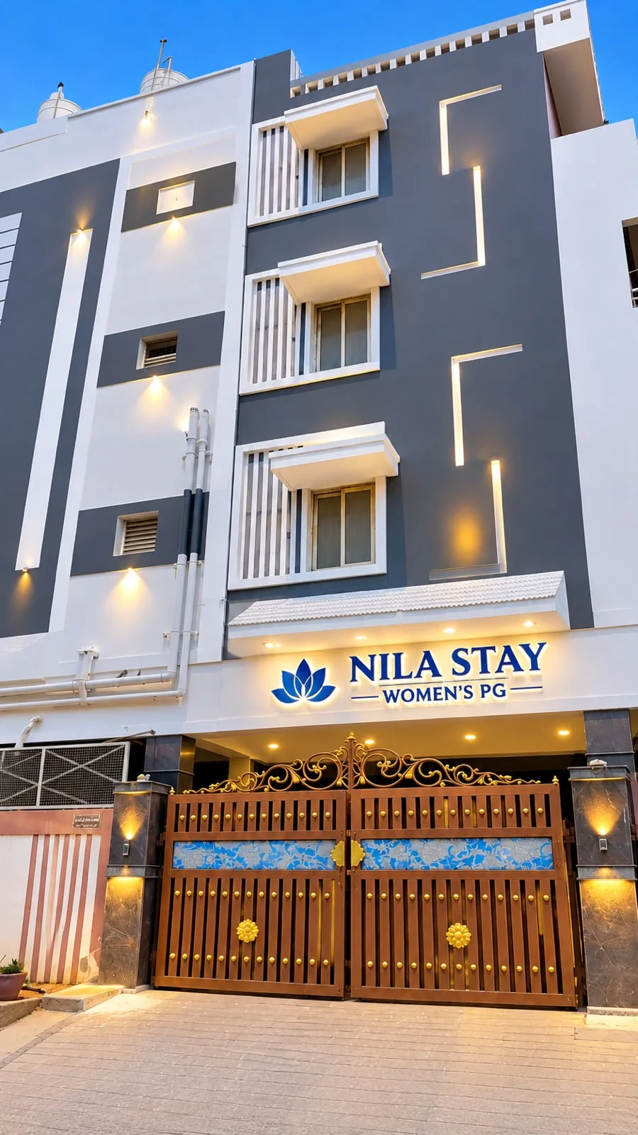 Nilaa Stay Women's PG front gate and signboard, Ayyappa Nagar, Eachanari